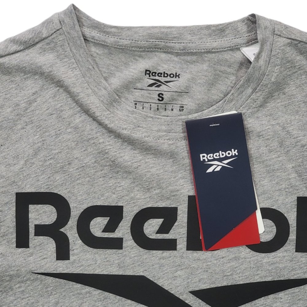 Reebok T-Shirts Mens Training Big Logo Tee GS1614 (Size S) Medium Heather Grey/B - Picture 2 of 5